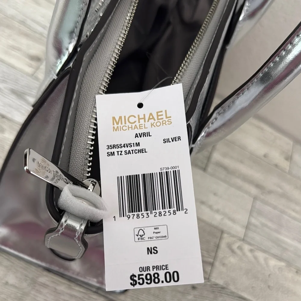 Michael Kors Avril Small Silver Satchel NWT